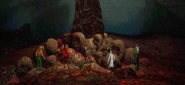 A person sitting on a rock painting a mountain landscape in nature.